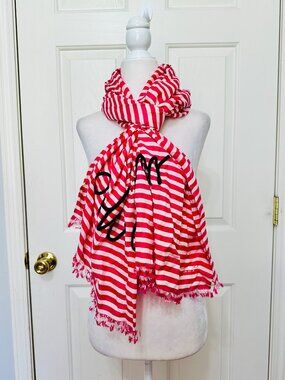 NEW KATE SPADE NEW YORK OHH LA LA BONJOUR PARISIAN VIBE STRIPED FRINGE HEM SCARF